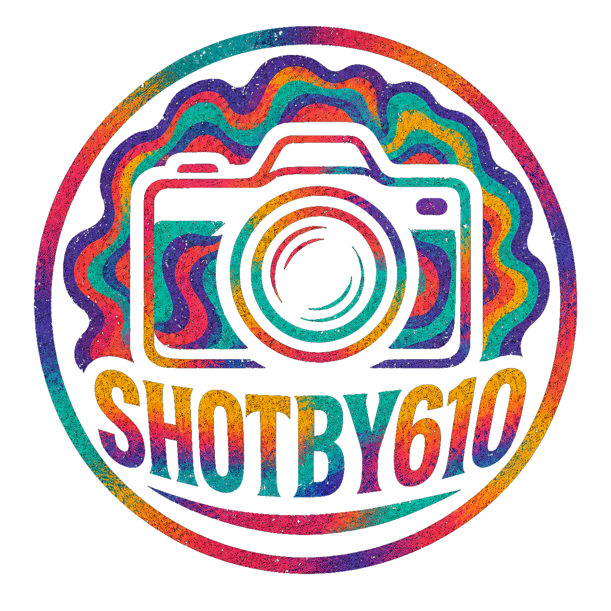 SHOTBY610 logo — a distressed psychedelic circular badge around a camera